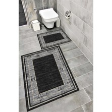 Home Kaymaz Tabanlı Suya Dayanıklı Dijital Baskılı Banyo Paspası Takımı | Bordo Halı 1523