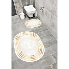 Home Su Emici Yumuşak Kaymaz Sünger Dolgulu Yıkanabilir Dekoratif Banyo Paspası Takımı 1073GOLD Oval