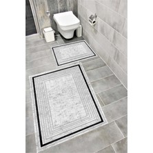 Home Kaymaz Tabanlı Suya Dayanıklı Dijital Baskılı Banyo Paspası Takımı | Bordo Halı 1514