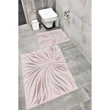 Home Kaymaz Tabanlı Suya Dayanıklı Dijital Baskılı Banyo Paspası Takımı | Bordo Halı 1529