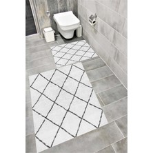 Home Kaymaz Tabanlı Suya Dayanıklı Dijital Baskılı Banyo Paspası Takımı | Bordo Halı 1574