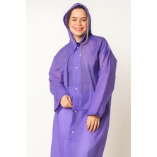 Sibel Günay Butik Unisex Su Geçirmez Kapüşonlu Mor Yağmurluk | Boy 120 cm – En 70 cm