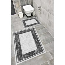 Home Kaymaz Tabanlı Suya Dayanıklı Dijital Baskılı Banyo Paspası Takımı | Bordo Halı 1524