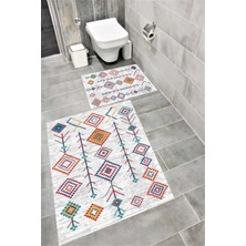 Home Kaymaz Tabanlı Suya Dayanıklı Dijital Baskılı Banyo Paspası Takımı | Bordo Halı 1590