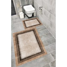 Home Kaymaz Tabanlı Suya Dayanıklı Dijital Baskılı Banyo Paspası Takımı | Bordo Halı 1666