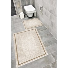 Home Kaymaz Tabanlı Suya Dayanıklı Dijital Baskılı Banyo Paspası Takımı | Bordo Halı 1513