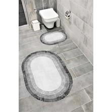 Home Su Emici Yumuşak Kaymaz Taban Sünger Dolgulu Yıkanabilir Dekoratif Banyo Paspası Takımı 1201GRİ Oval