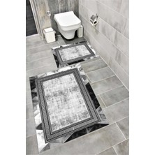 Home Su Emici Yumuşak Kaymaz Taban Sünger Dolgulu  Yıkanabilir Dekoratif Banyo Paspası 1069ALPEMİXGRİ