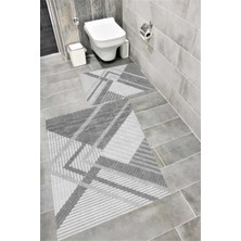 Home Kaymaz Tabanlı Suya Dayanıklı Dijital Baskılı Banyo Paspası Takımı | Bordo Halı 1576