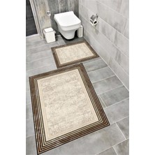 Home Kaymaz Tabanlı Suya Dayanıklı Dijital Baskılı Banyo Paspası Takımı | Bordo Halı 1653