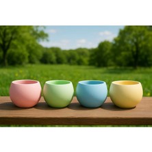 4'lü El Yapımı Renkli Dekoratif Saksılık - Handmade Taş Tozu Mumluk Kalemlik Sukulent Seti Mini Vazo