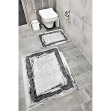Home Kaymaz Tabanlı Suya Dayanıklı Dijital Baskılı Banyo Paspası Takımı | Bordo Halı 1587