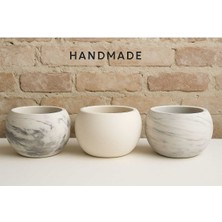 3'lü El Yapımı Dekoratif Saksı Handmade Taş Tozu Mermer Desenli Mumluk Kalemlik Sukulent Obje 8cm