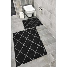 Home Kaymaz Tabanlı Suya Dayanıklı Dijital Baskılı Banyo Paspası Takımı | Bordo Halı 1573