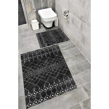 Home Kaymaz Tabanlı Suya Dayanıklı Dijital Baskılı Banyo Paspası Takımı | Bordo Halı 1541