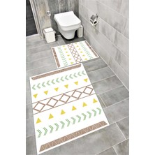 Home Kaymaz Tabanlı Suya Dayanıklı Dijital Baskılı Banyo Paspası Takımı | Bordo Halı 1647