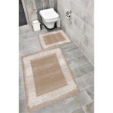 Home Kaymaz Tabanlı Suya Dayanıklı Dijital Baskılı Banyo Paspası Takımı | Bordo Halı 1454