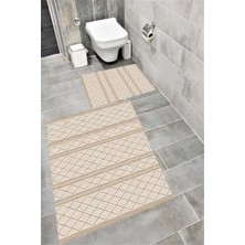 Home Kaymaz Tabanlı Suya Dayanıklı Dijital Baskılı Banyo Paspası Takımı | Bordo Halı 1466