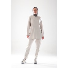 Plistre 2283_PATCH ve Dikiş Detaylı Esnek Kumaş Tesettür Kadın Spor Eşofman Takımı –cepli Havuç Fit Pantolon