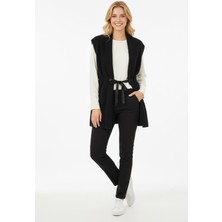 İyz Manga Moda Kadın Kemer Detaylı Triko Yelek M6670K25 Siyah