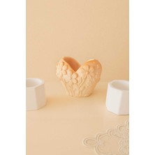 3'lü El Yapımı Kalp Tasarımlı Sukulent Saksı - Handmade Taş Tozu Obje Mumluk Dekoratif Biblo 8cm