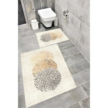 Home Kaymaz Tabanlı Suya Dayanıklı Dijital Baskılı Banyo Paspası Takımı | Bordo Halı 1602