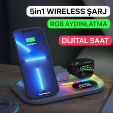 Azurtech Özellikli Cihazlar Için Kullanışlı 4'ü 1 Arada Hızlı Kablosuz Şarj Ünitesi Kulaklıklar LED Işıklı Kablosuz Şarj Cihazı