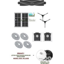 Roboclinic Dreame L10S Ultra Gen 2 Robot Süpürge Uyumlu Yedek Toz Torbası, Fırça, Filtre, Mop Seti-11 Parça