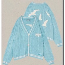 Shein Mavi 1989 (Taylor's Version) Cardigan Oversize Hırka  ,Oversize Taylor Swift Hırka , bebe -Uçuk Mavi Oversize Kadın Hırka
