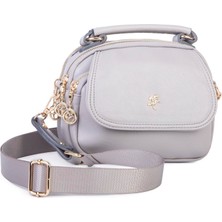 Nas Bag Kadın Mini Çok Gözlü El ve Çapraz Çanta Gri