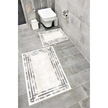 Home Su Emici Yumuşak Kaymaz Sünger Dolgulu Yıkanabilir Dekoratif Banyo Paspası TAKIMI-1074SILVERYGRI