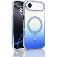 Zore iPhone 17 Air Kılıf M-Safe Şarj Özellikli Transparan Renk Geçişli Omsy Toros Kapak - Mavi