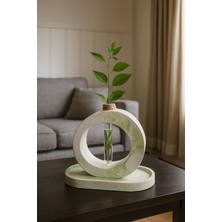 MİNİK ATÖLYE 2'li Vazo Tepsi Set Bohem Taş Tozu Yeşil Mermer Desen