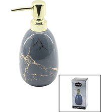 Timion Dikey Tombul Gri Mermer Desen Seramik Sıvı Sabunluk Gold Kapak (5148)