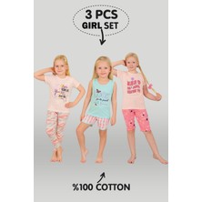 Vitmo Kız Çocuk 3'lü %100 Pamuklu 1-2-3 Yaş Pijama Takımı MODEL:130