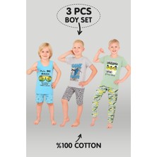 Vitmo Erkek Çocuk 3'lü %100 Pamuklu 1-2-3 Yaş Pijama Takımı MODEL:114