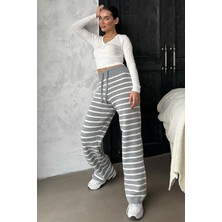 Madmext Gri Çizgili Kadın Triko Pantolon MG2342