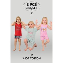 Vitmo Kız Çocuk 3'lü %100 Pamuklu 1-2-3 Yaş Pijama Takımı MODEL:129