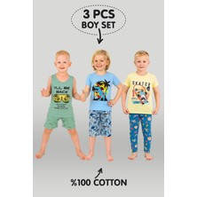 Vitmo Erkek Çocuk 3'lü %100 Pamuklu 1-2-3 Yaş Pijama Takımı MODEL:113