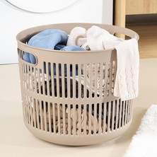 Meleni Home 22 Litre Solara Yuvarlak Çamaşır Sepeti - Kulplu Çok Amaçlı Sepet Banyo Düzenleyici Sepet Bej