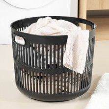 Meleni Home 22 Litre Solara Yuvarlak Çamaşır Sepeti - Kulplu Çok Amaçlı Sepet Banyo Düzenleyici Sepet Siyah
