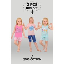 Vitmo Kız Çocuk 3'lü %100 Pamuklu 1-2-3 Yaş Pijama Takımı MODEL:128