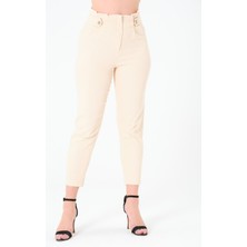 Sortie Collection Kadın Yüksek Bel Düğme Detay Bilek Boy Pileli Gabardin Açık Bej Pantolon