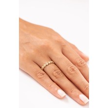 Zeyd Jewelry Sıralı Taşlı Yaprak Desenli 14 Ayar Altın Yüzük