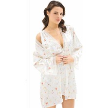 UMEstyle Moongırl Kısa Ikili Takım Saten Dantel Detaylı Çiçek Desenli Gecelik