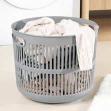 Meleni Home 22 Litre Solara Yuvarlak Çamaşır Sepeti - Kulplu Çok Amaçlı Sepet Banyo Düzenleyici Sepet Gri