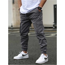 SHN Sportswear Slim Fit Füme Kargo Pantolon Normal Bel ve Lastikli Paçası ile Günlük Kullanım İçin