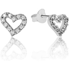 Noip 925 Ayar Gümüş Beyaz Kalpli Çivili Küpe EA1160089 (802802)