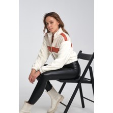 Black Level Kadın Oversize Peluş Mevsimlik Hırka Baskılı Ceket Puf Deri Garnili Motorcu Yarışçı Mont Yünlü Ceket