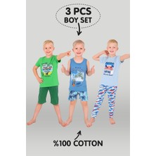 Vitmo Erkek Çocuk 3'lü %100 Pamuklu 4-5-6 Yaş Pijama Takımı MODEL:111